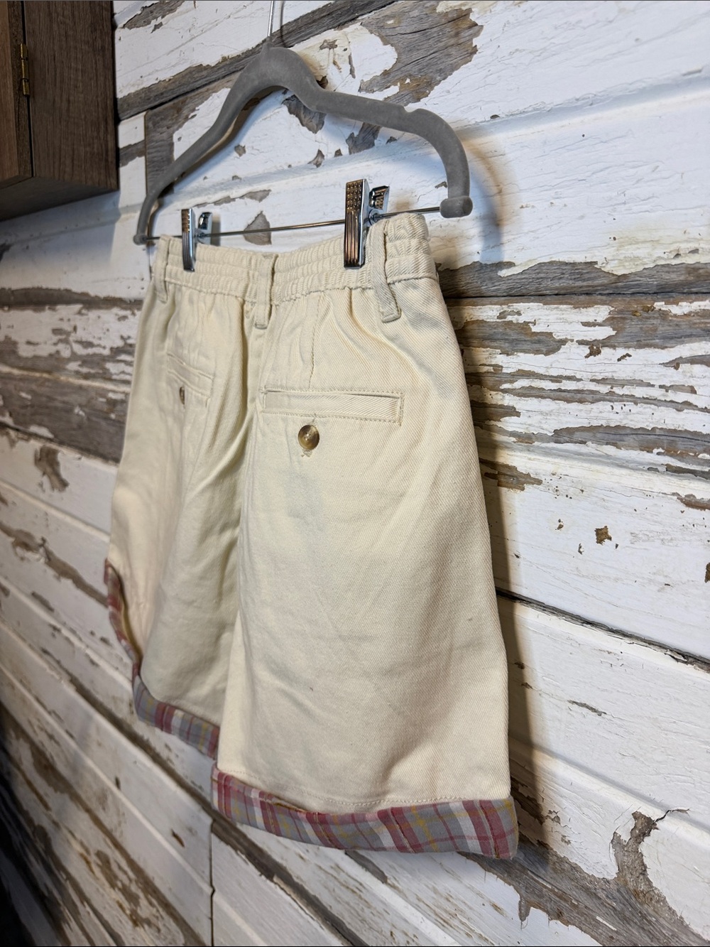 Easel Cream High-Waist Shorts with Plaid Trim (38 - Picture 6 of 6